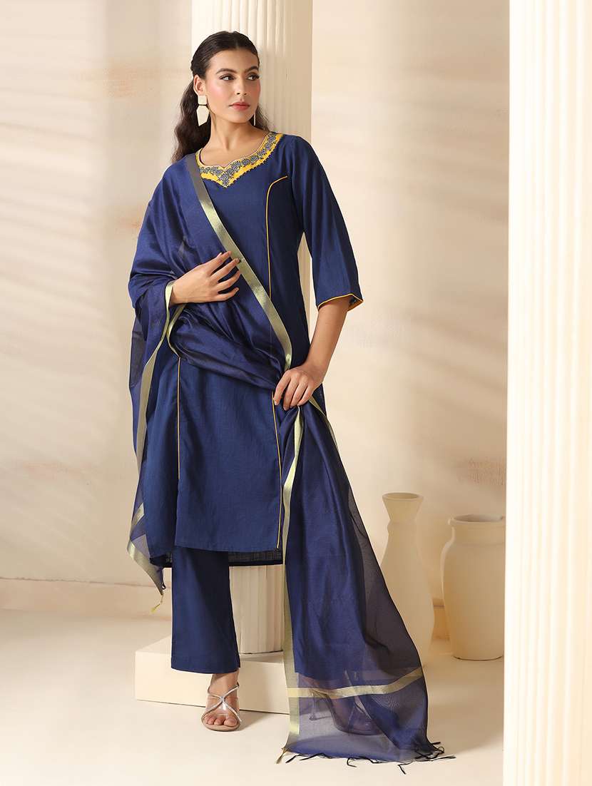 women embroidered three quarter sleeve kurta pant with dupatta set - 22161089 -  Standard Image - 5