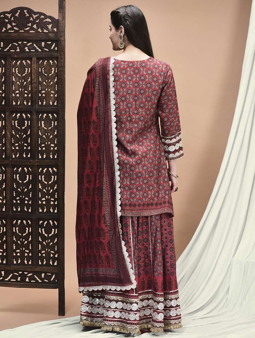 women printed three quarter sleeve kurta skirt with dupatta set - 22161093 -  Standard Image - 3