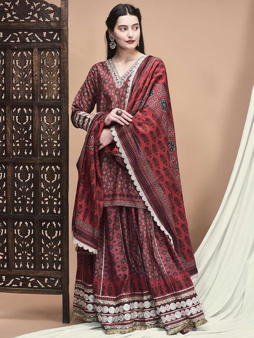 women printed three quarter sleeve kurta skirt with dupatta set - 22161093 -  Standard Image - 5