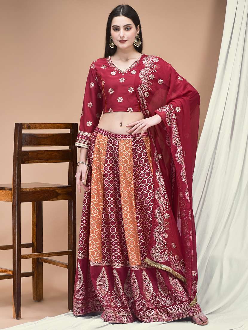 women printed with embroidery lehenga and choli with dupatta