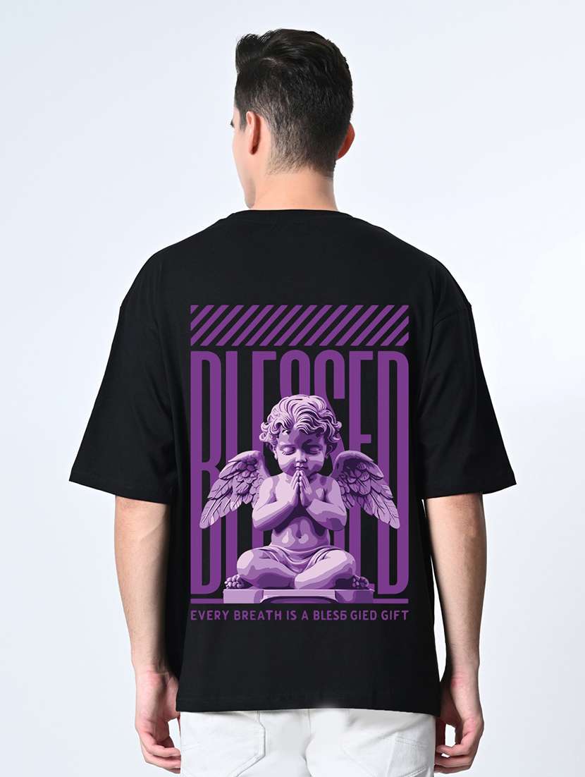 men front & back print short sleeve loose fit t-shirt