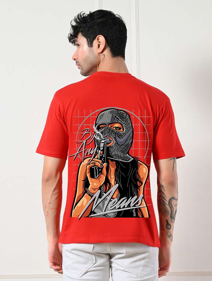 men front & back print short sleeve loose fit t-shirt