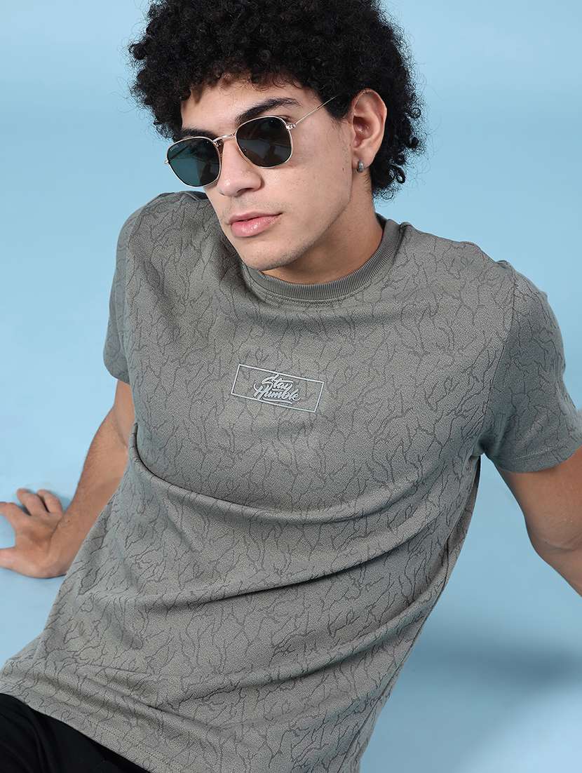 men olive cotton blend plain t-shirt