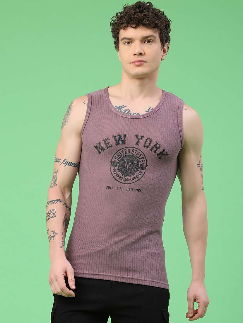 men printed sleeveless slim fit t-shirt