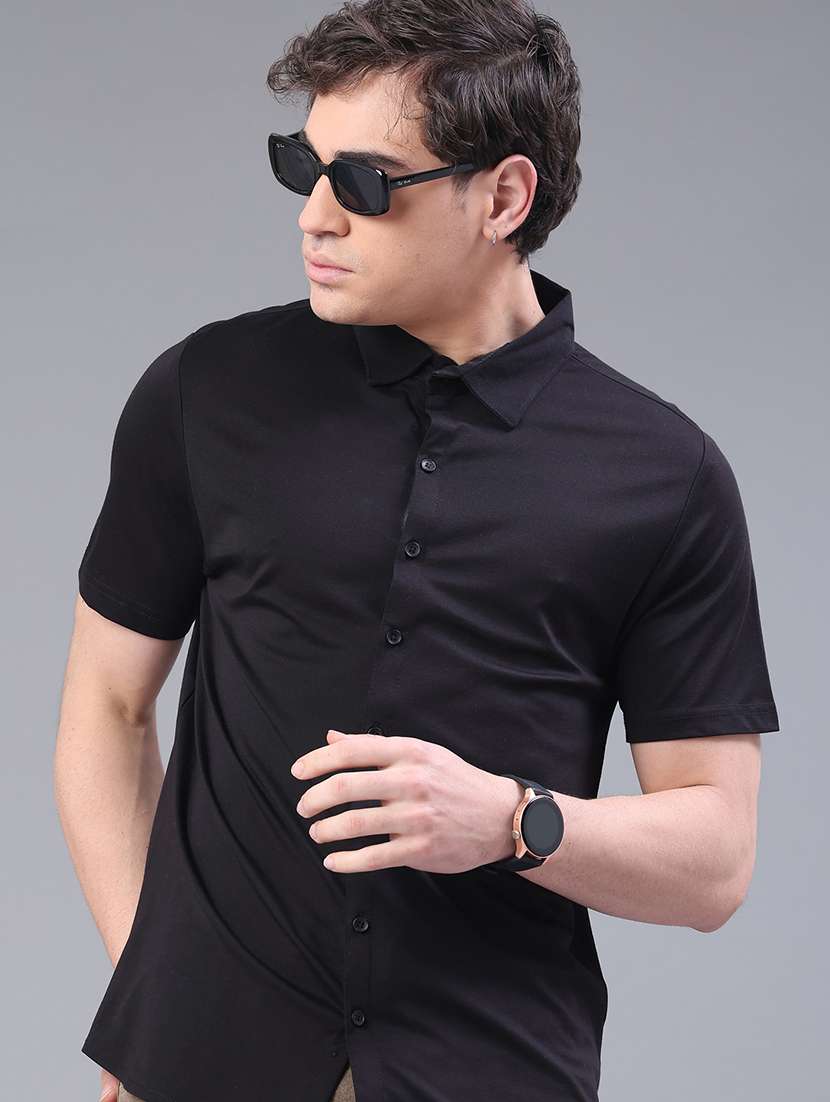 men solid short sleeve regular fit casual shirt