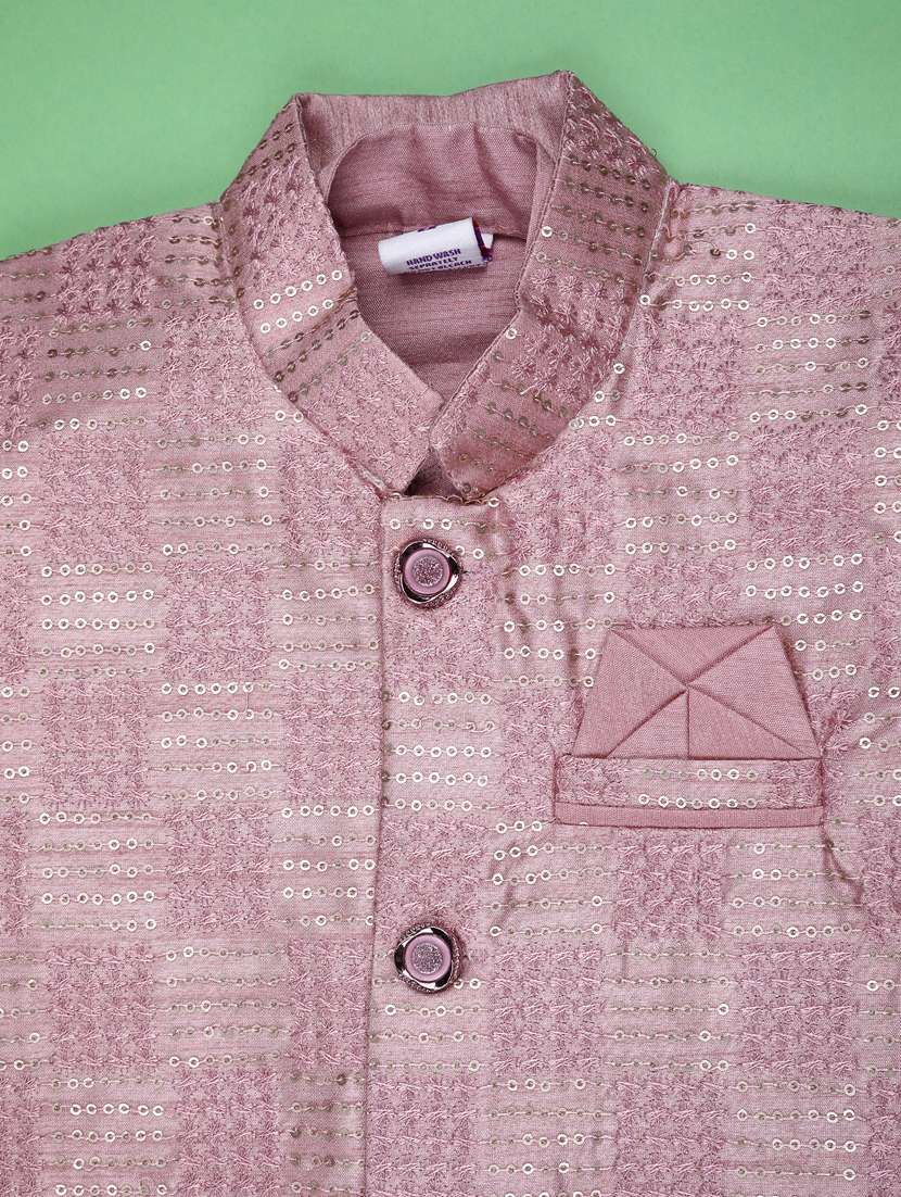 Boys Solid With Work Mandarin Neck Kurta Set - 22161486 -  Standard Image - 3