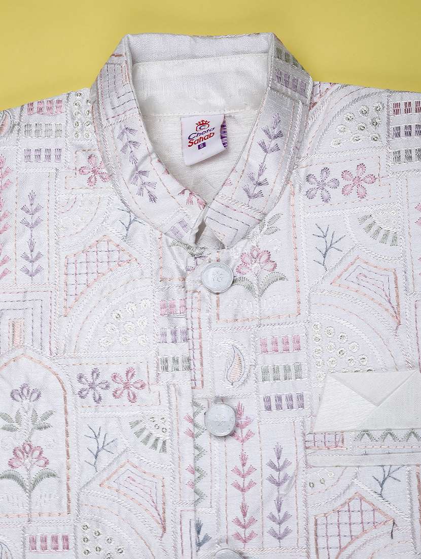 Boys Solid With Work Mandarin Neck Kurta Set - 22161487 -  Standard Image - 3