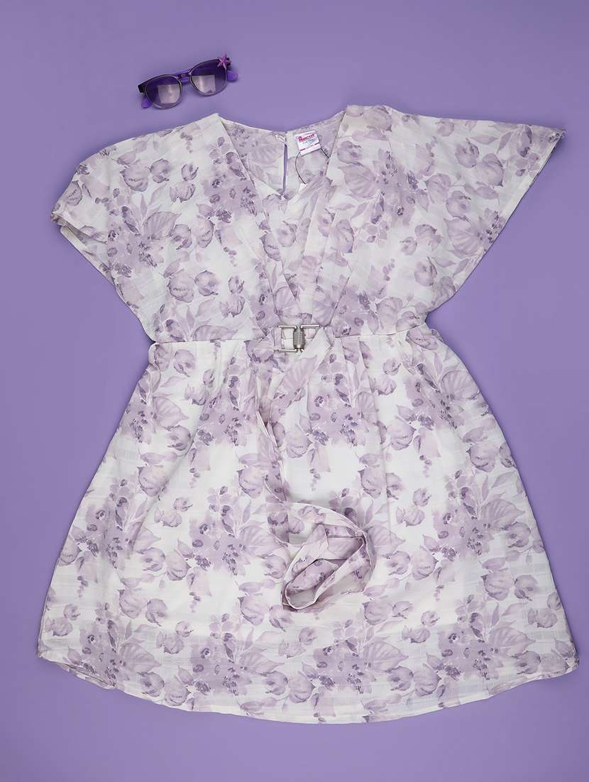 girls floral prinr short sleeve fit & flare dress