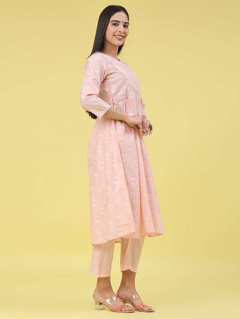 women printed three quarter sleeve kurta pant set - 22161582 -  Standard Image - 3