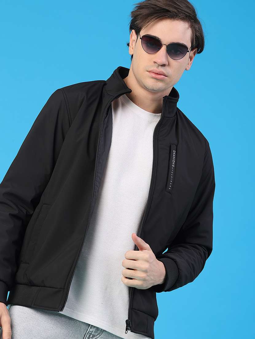 men solid long sleeve bomber jacket