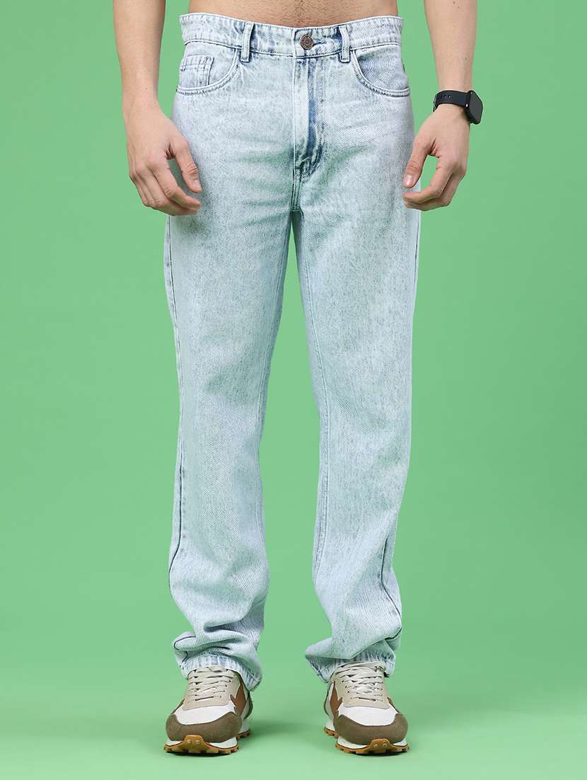 men plain mid rise full length straight jeans
