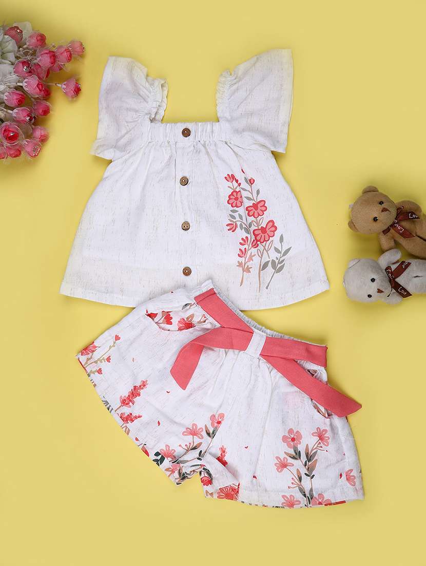 girls printed ruffle sleeve twin set