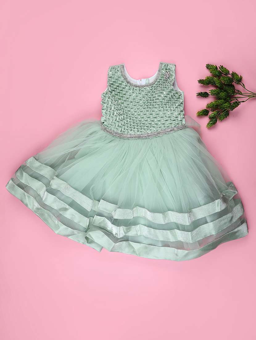 girls self designed sleeveless frock 