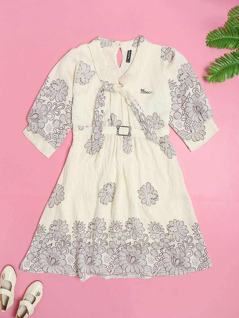 girls printed puff sleeve fit & flare dress