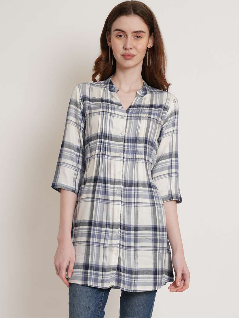 women checkered three quarter sleeve tunic
