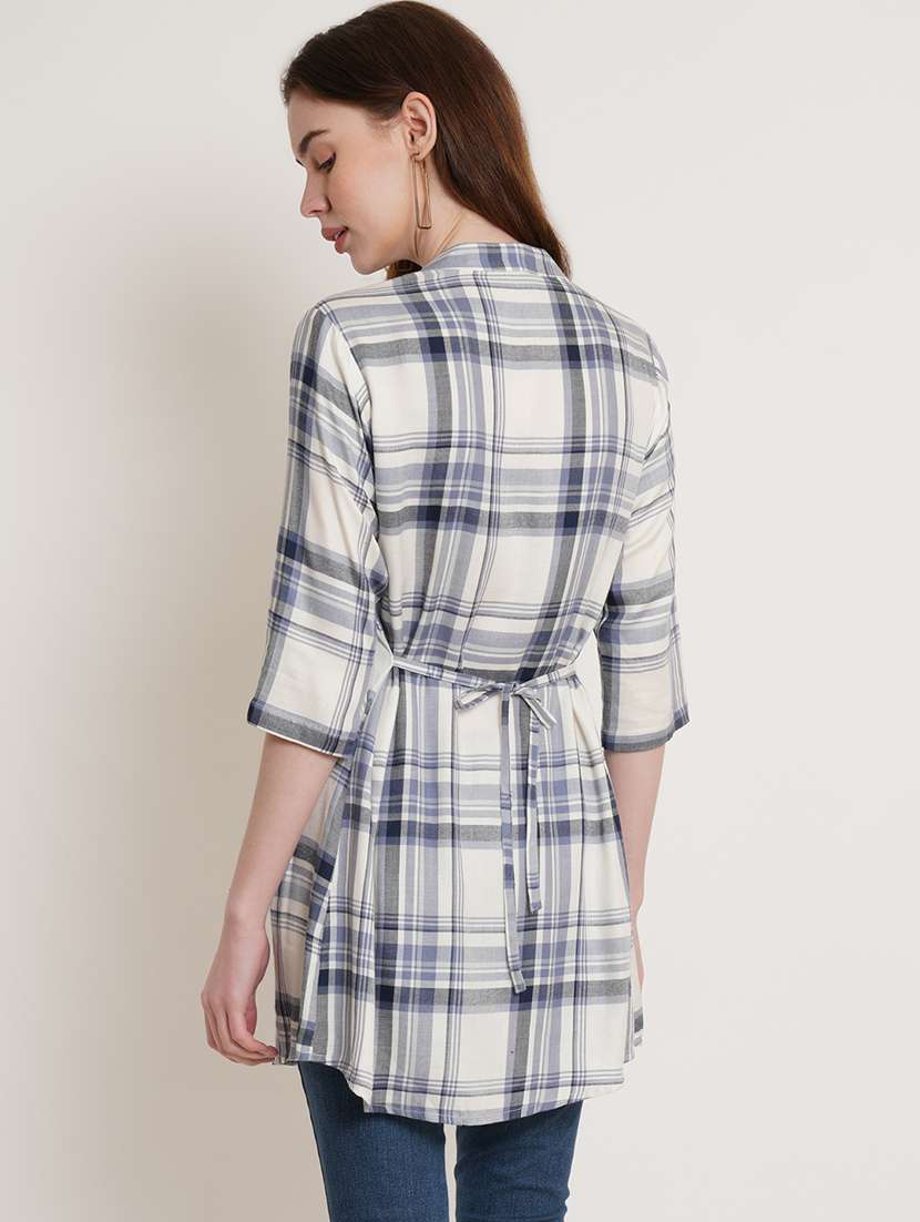 women checkered three quarter sleeve tunic - 22161716 -  Standard Image - 3