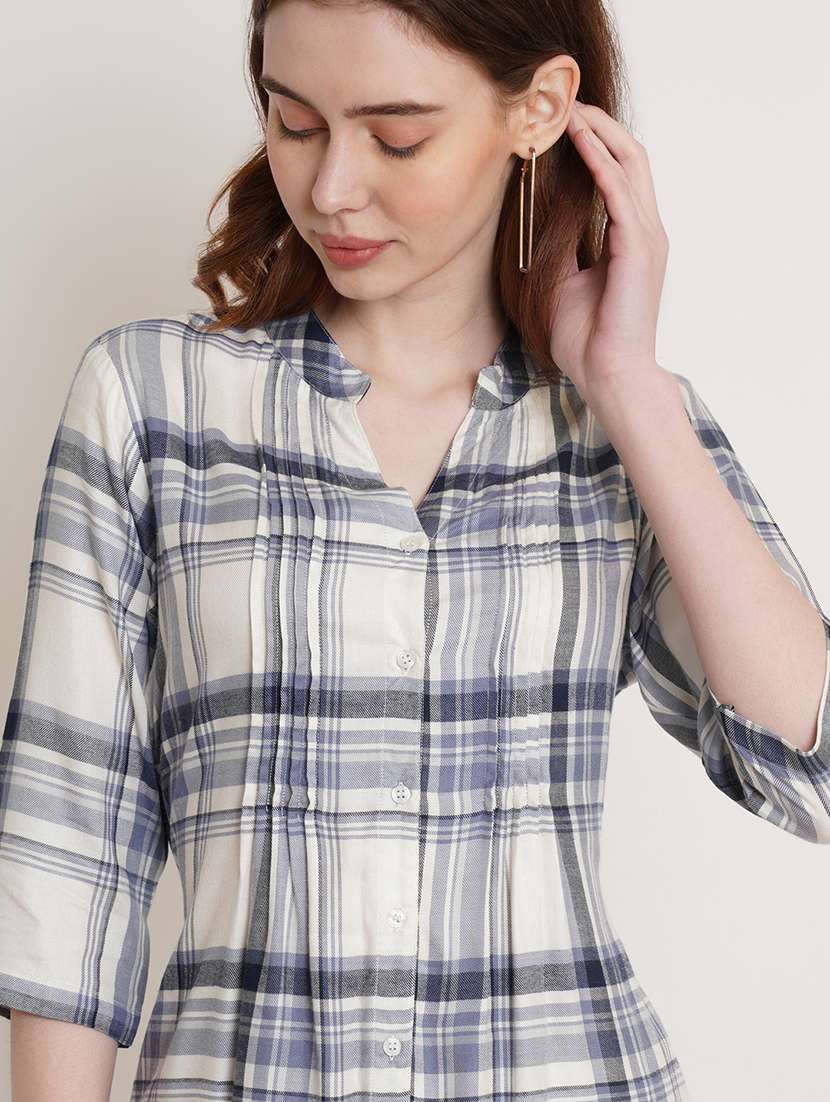women checkered three quarter sleeve tunic - 22161716 -  Standard Image - 5