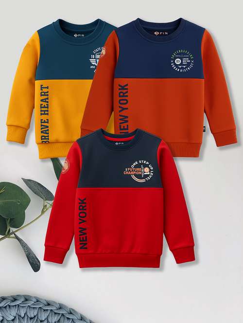 boys pack of 3 color blocked long sleeve sweatshirt - 22161787 -  Standard Image - 0