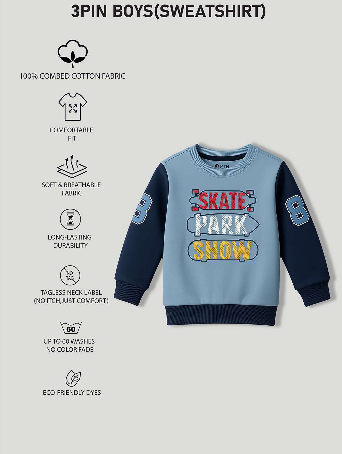 boys pack of 3 color blocked long sleeve sweatshirt - 22161788 -  Standard Image - 5