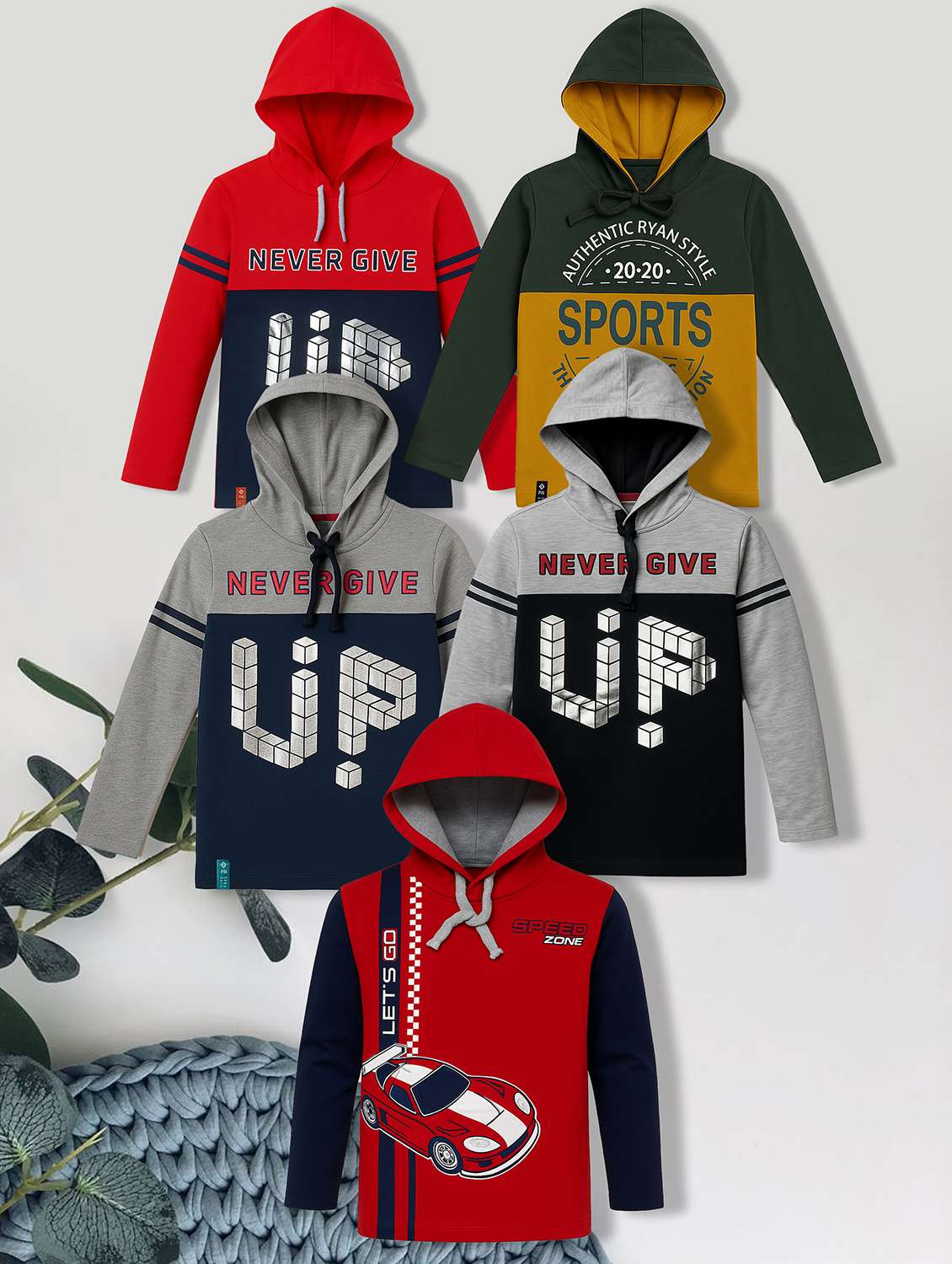 boys pack of 5 color blocked long sleeve sweatshirt