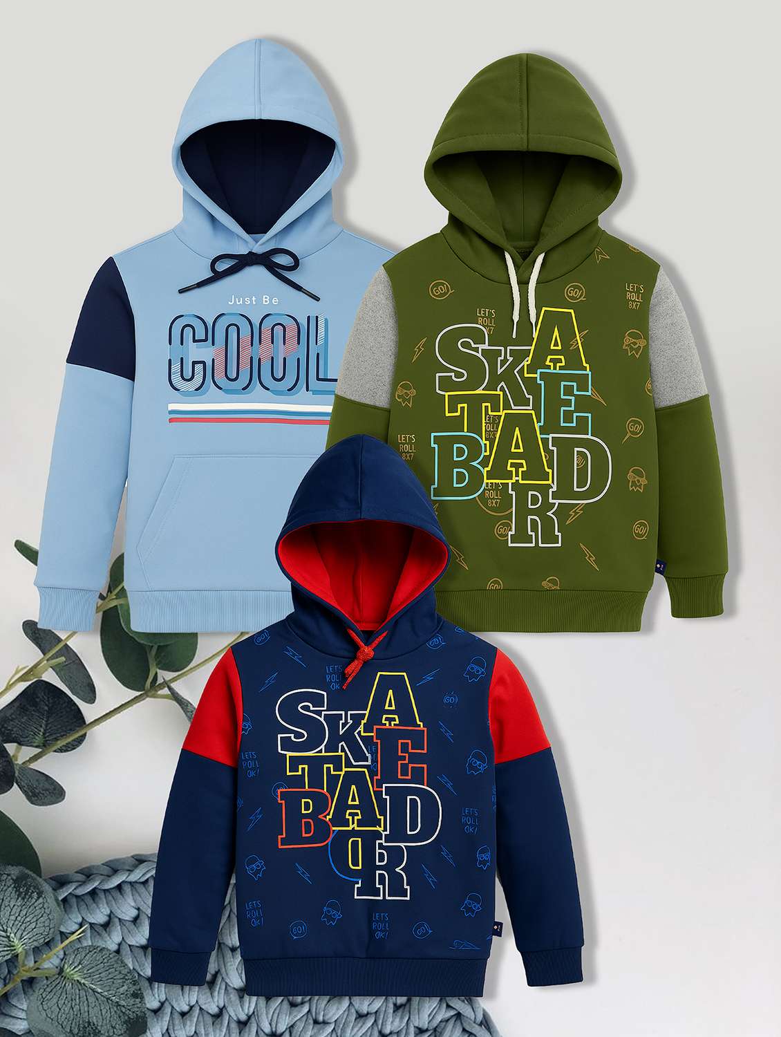 boys pack of 3 color blocked long sleeve sweatshirt