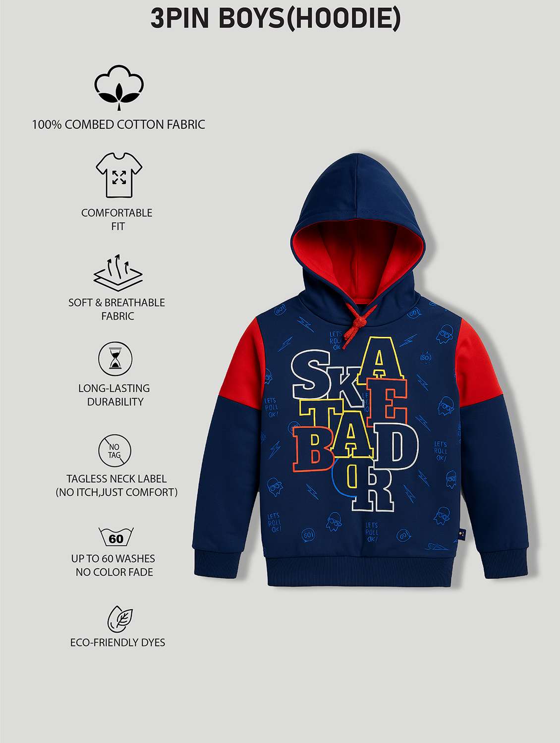 boys pack of 3 color blocked long sleeve sweatshirt - 22161791 -  Standard Image - 5