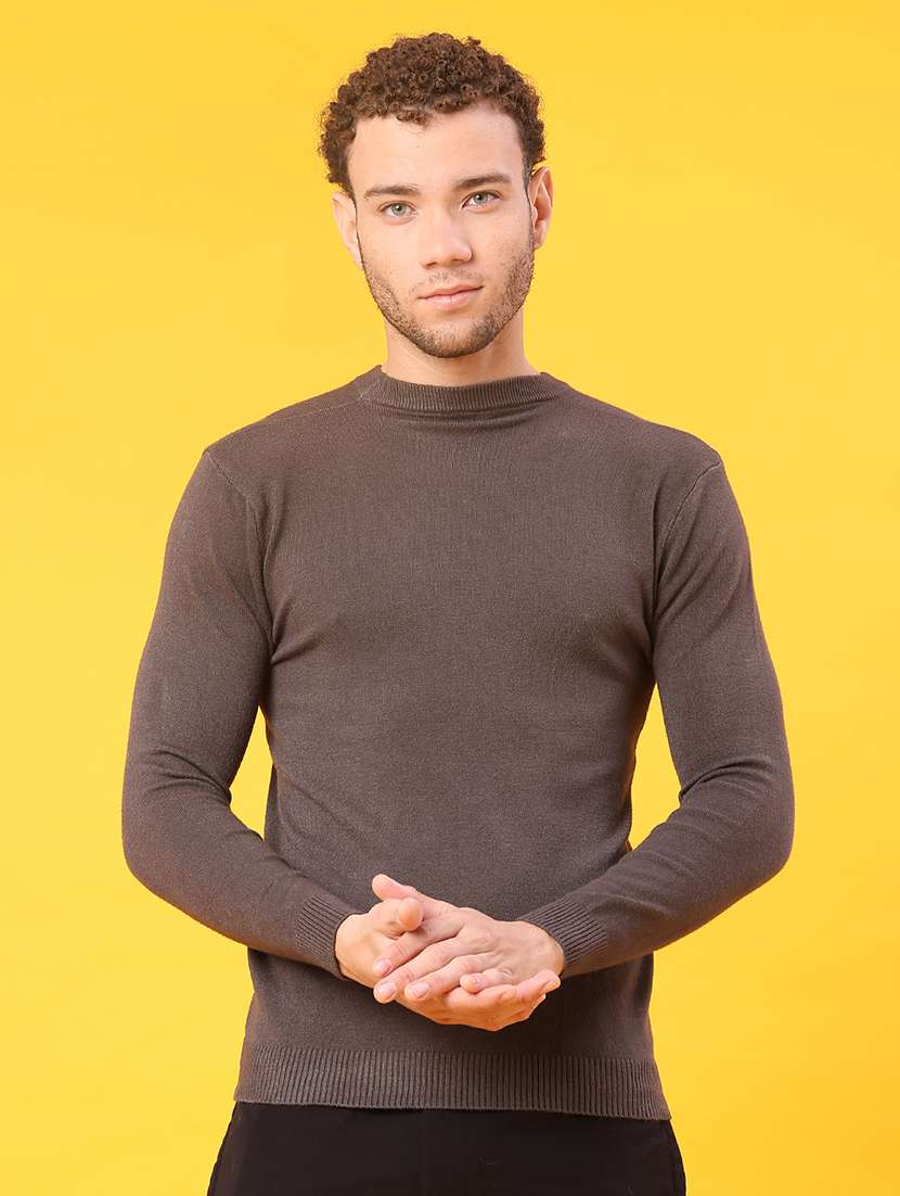 men solid long sleeve mock neck pullover