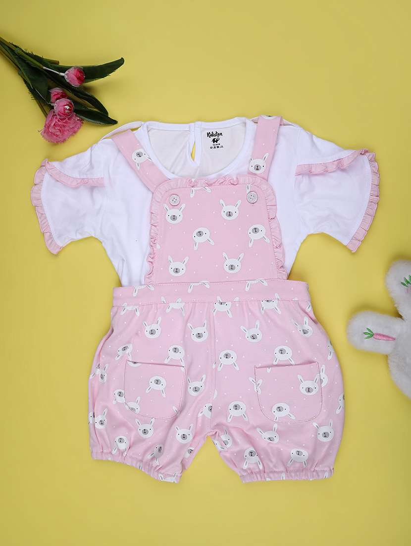 kids printed t-shirt and dungree set