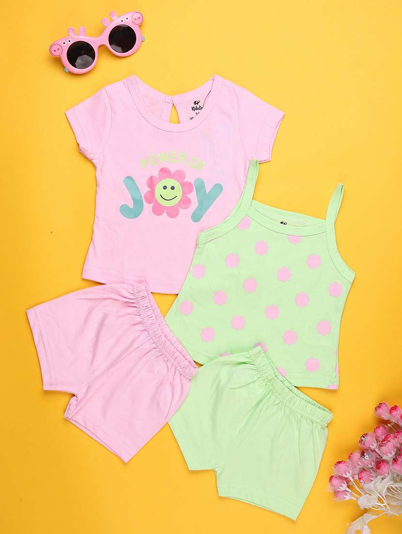 kids pack of 2 pink cotton combo infant twin set