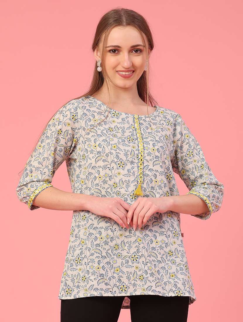 women floral printed three quarter sleeve straight kurti