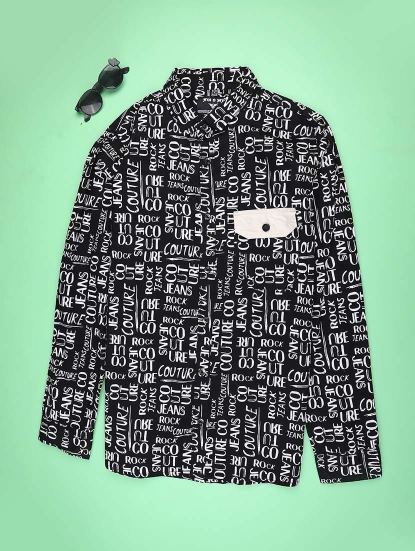 boys printed collared long sleeve shirt