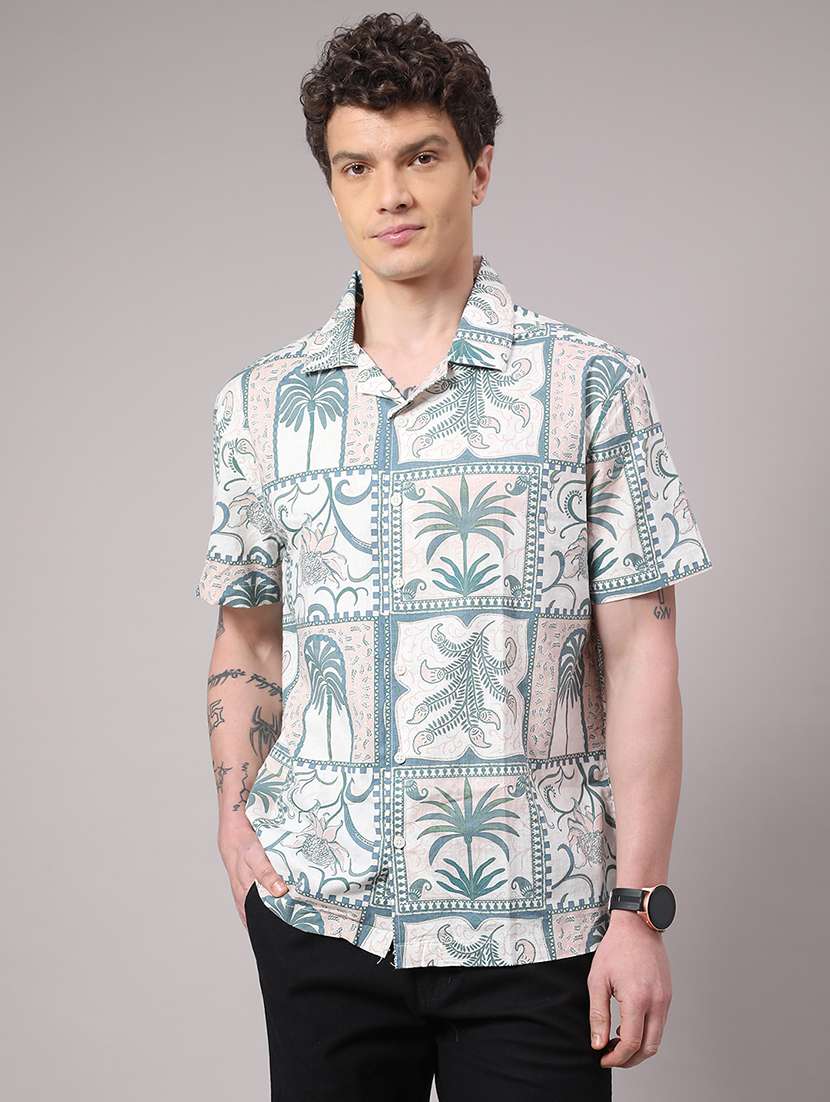 men printed short sleeve casual shirt