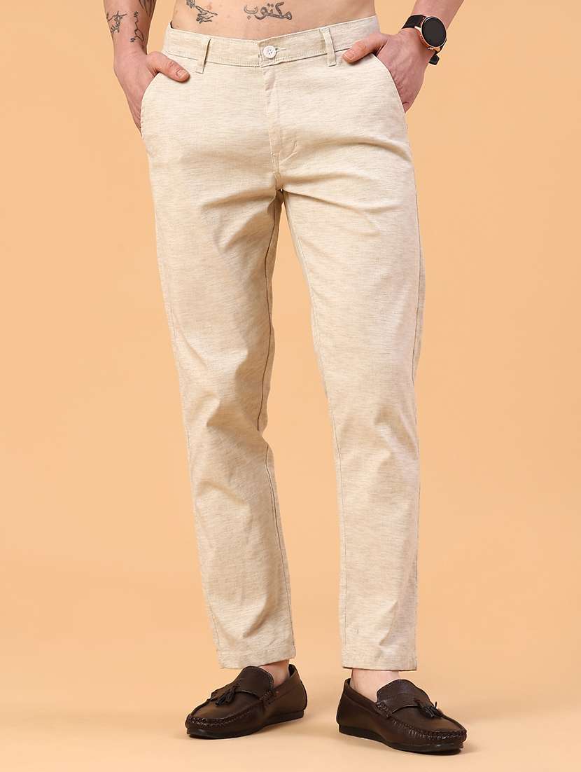 men self design mid rise chinos casual trouser