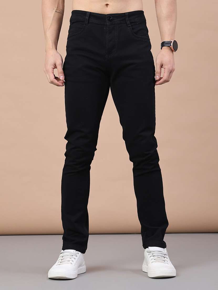 men plain mid rise full length slim fit jeans
