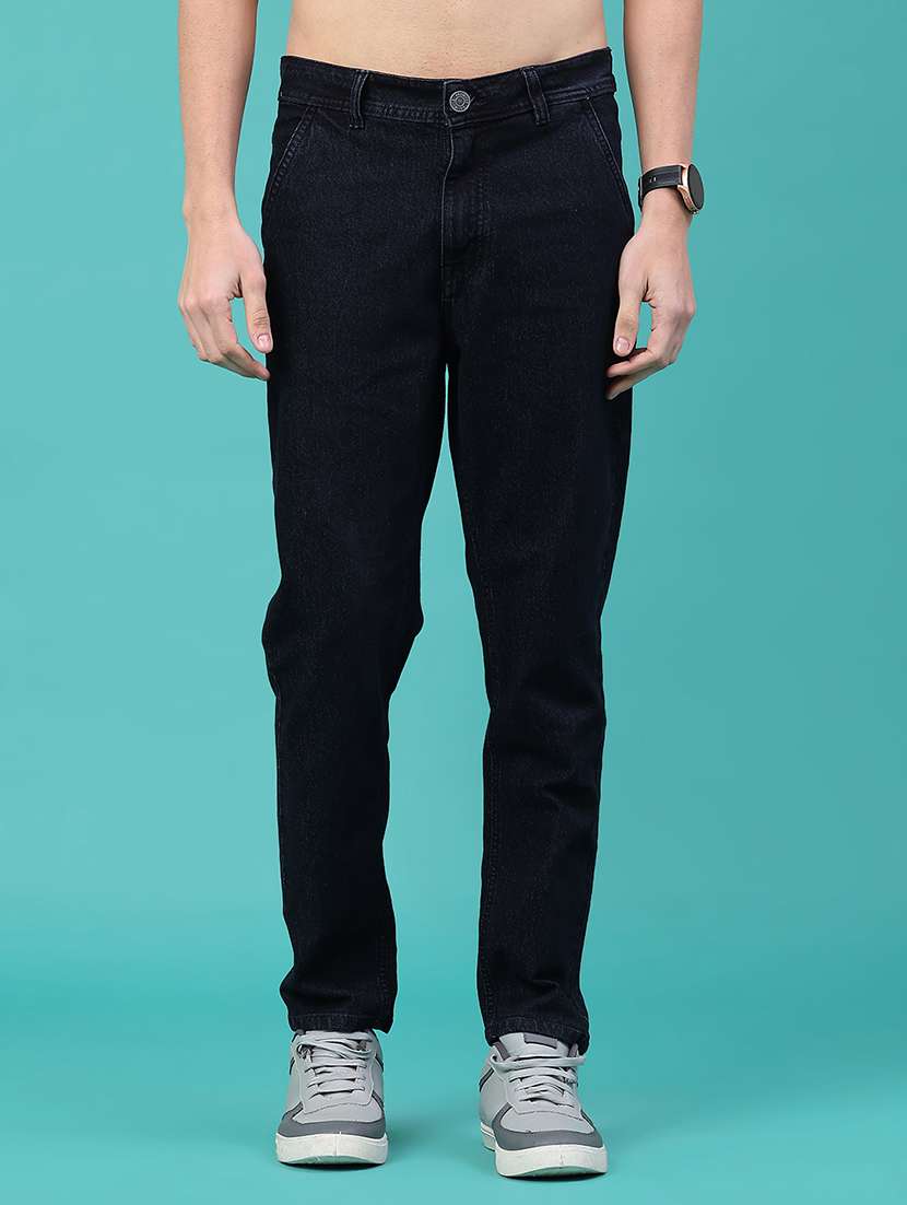 men plain mid rise full length tapered jeans
