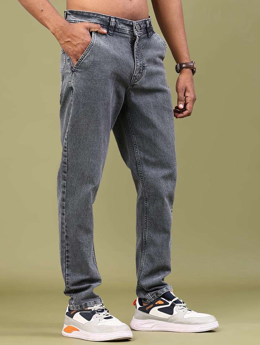 men plain mid rise full length tapered jeans