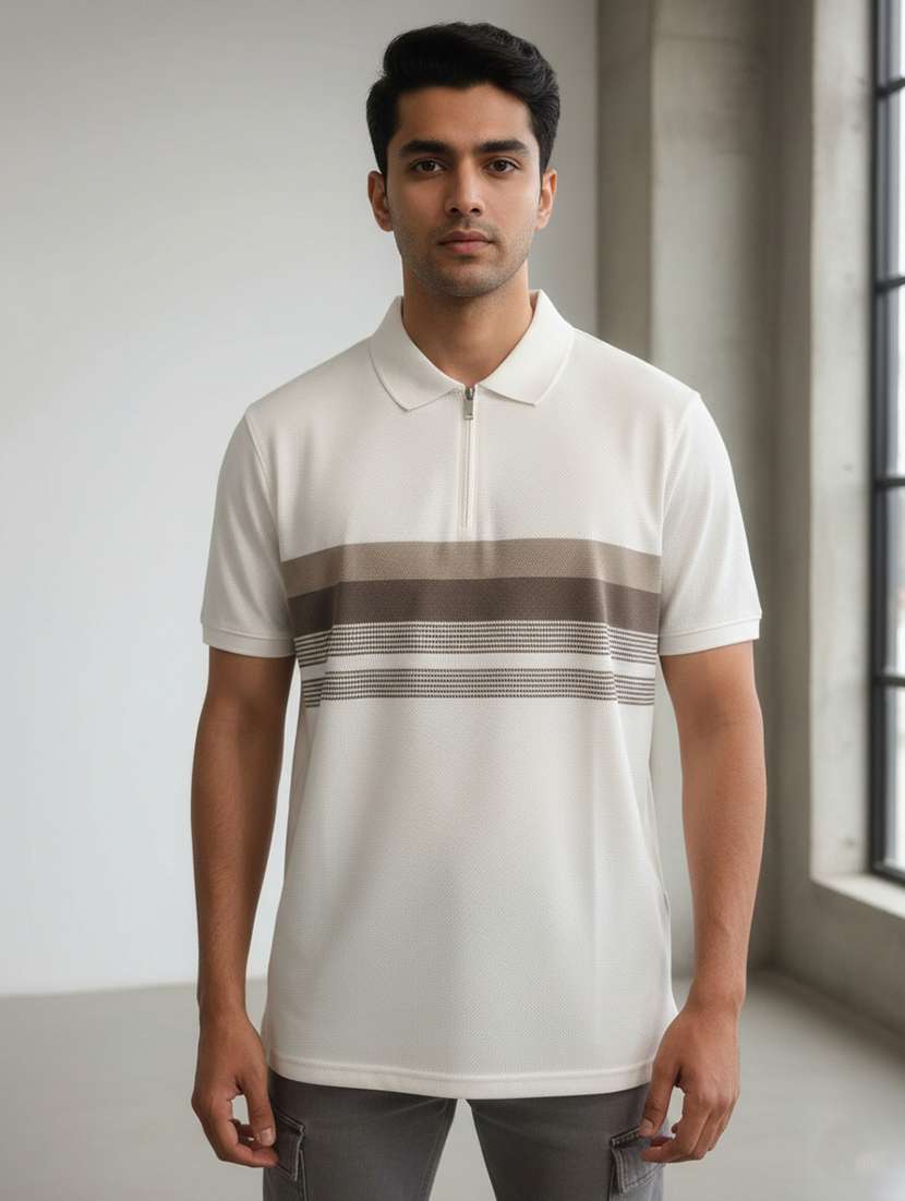 men striped short sleeve regular fit polo t-shirt