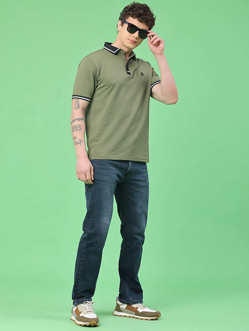 Men Textured Short Sleeve Slim Fit Polo T-shirt - 22162081 -  Standard Image - 5