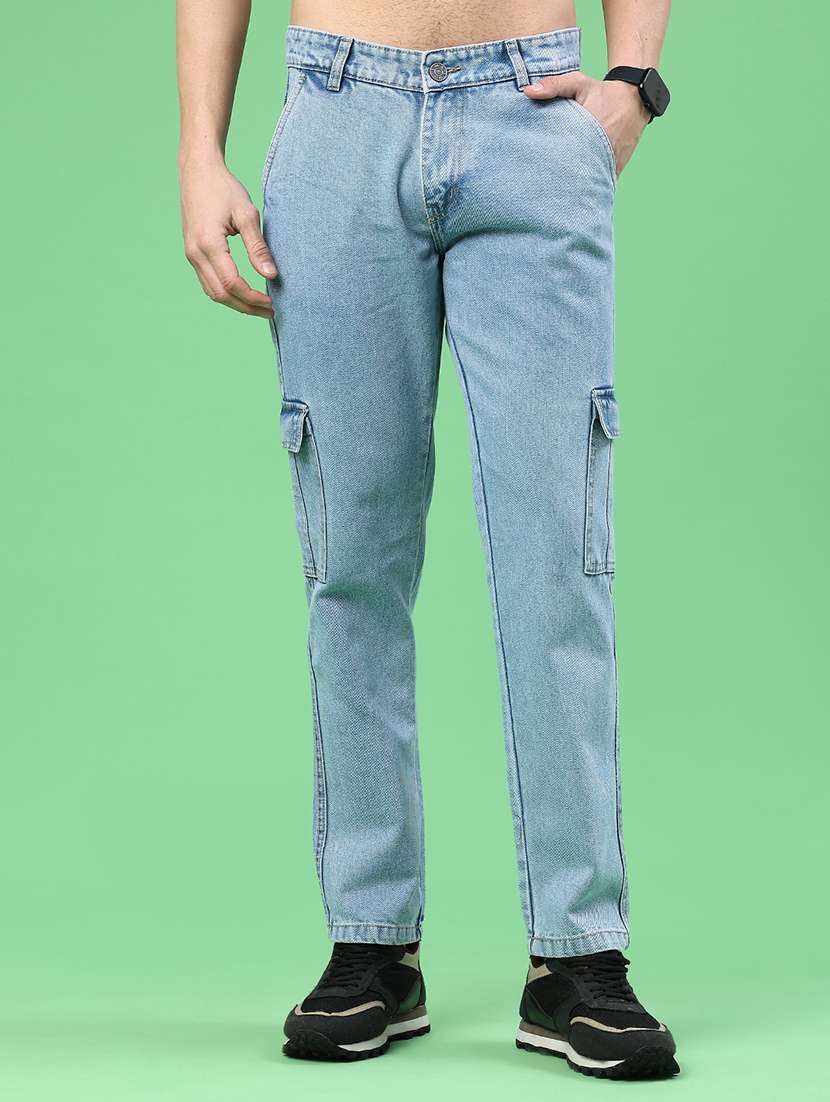 men solid mid rise regular fit cargo 