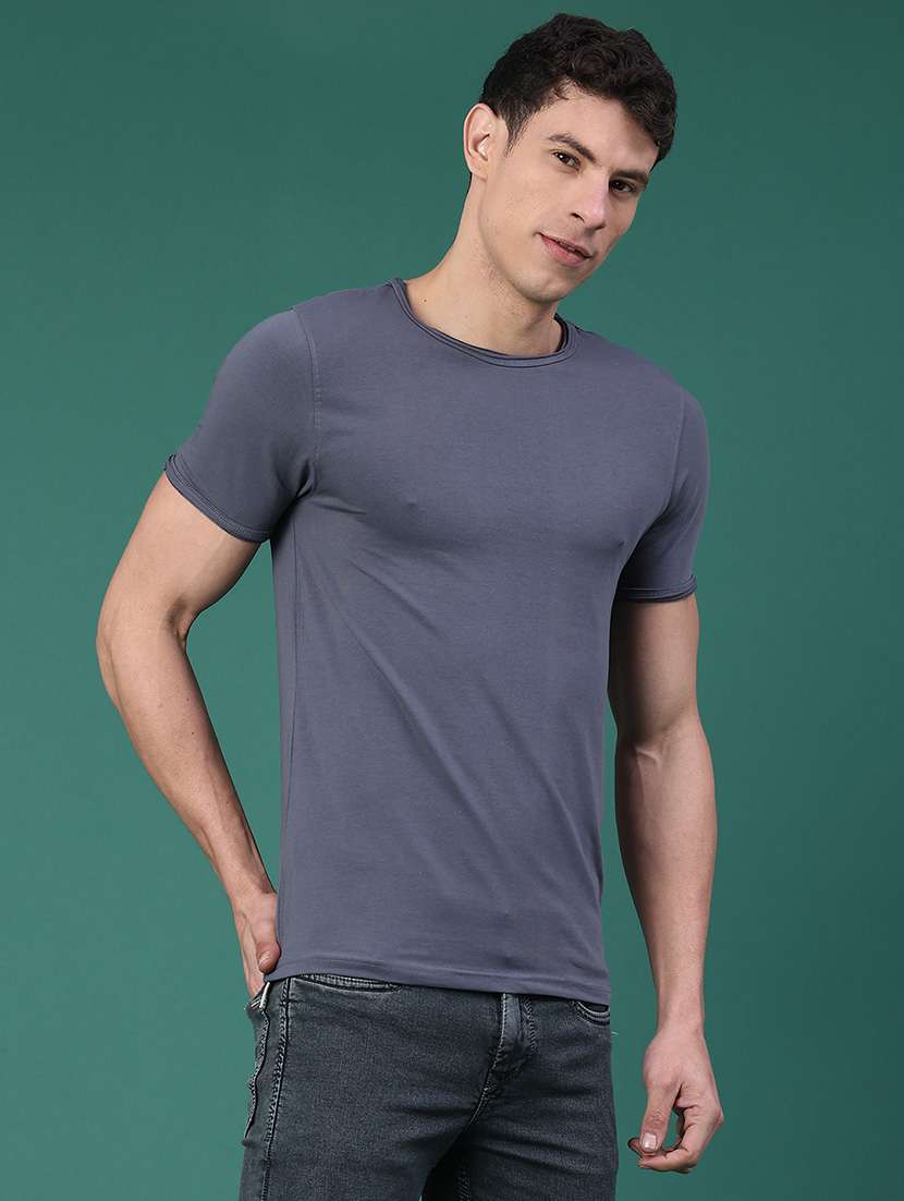 Men Solid Short Sleeve Slim Fit T-shirt - 22162104 -  Standard Image - 3