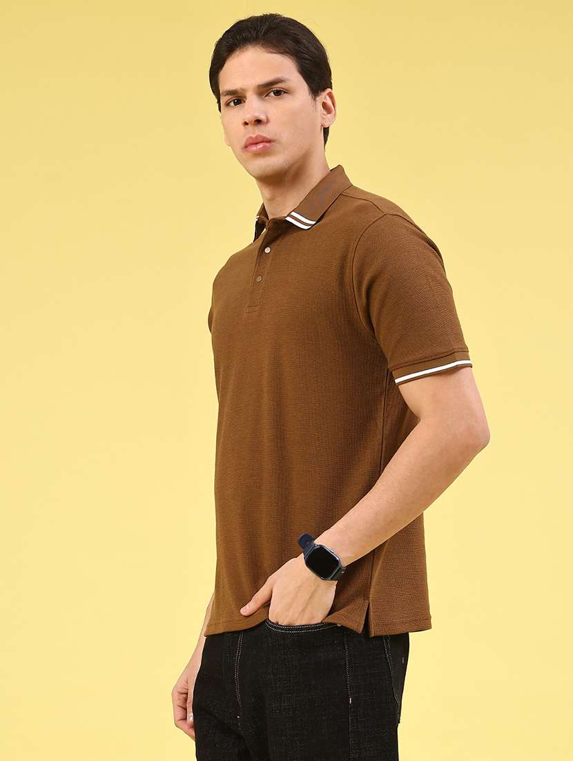 men brown cotton blend plain t-shirt - 22162110 -  Standard Image - 3