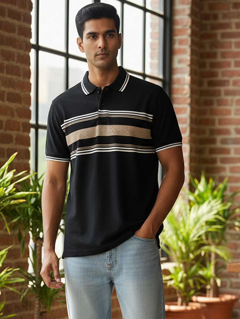 men striped short sleeve regular fit polo t-shirt