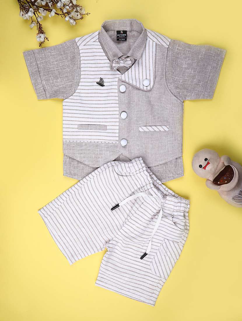 boys striped short sleeves waistcoat twin set