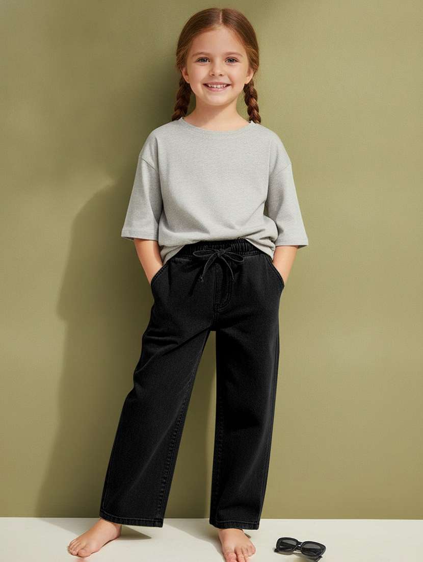 girls solid mid rise straight jean
