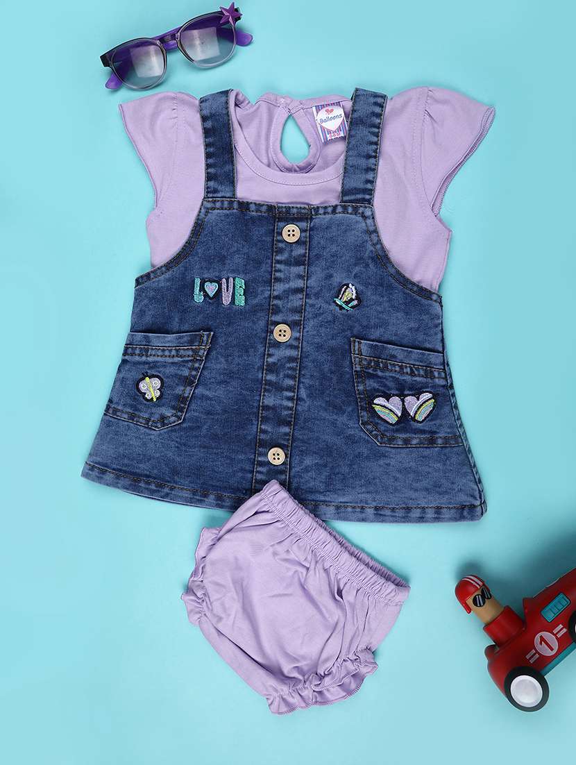 girls solid with work cap sleeves dungaree dress with bloomer