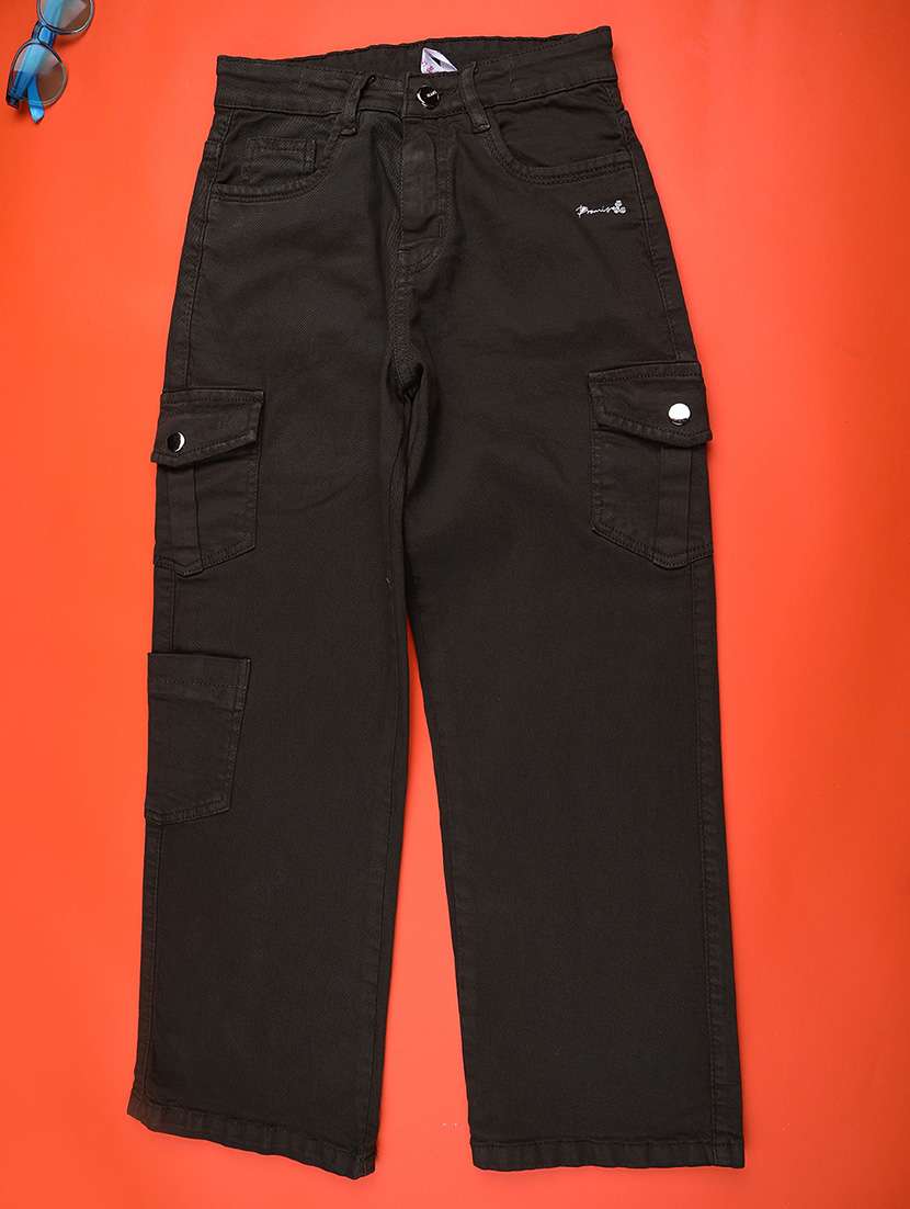 girls solid mid rise cargo jeans