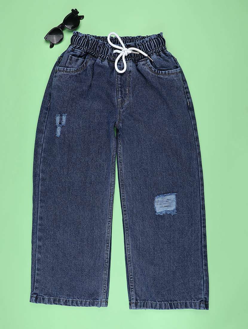 girls distressed md rise straight jeans