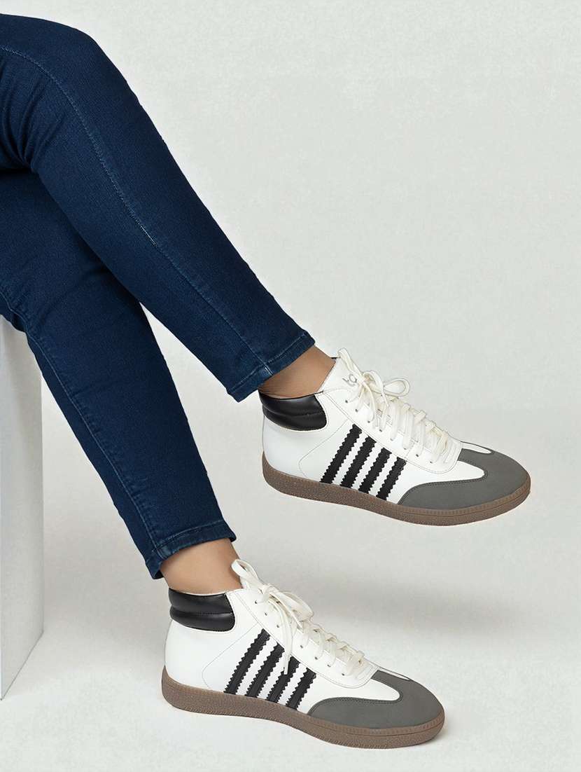 men solid high ankle lace-up sneaker