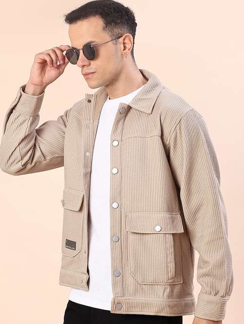 men solid long sleeve regualr fit shacket - 22162244 -  Standard Image - 0