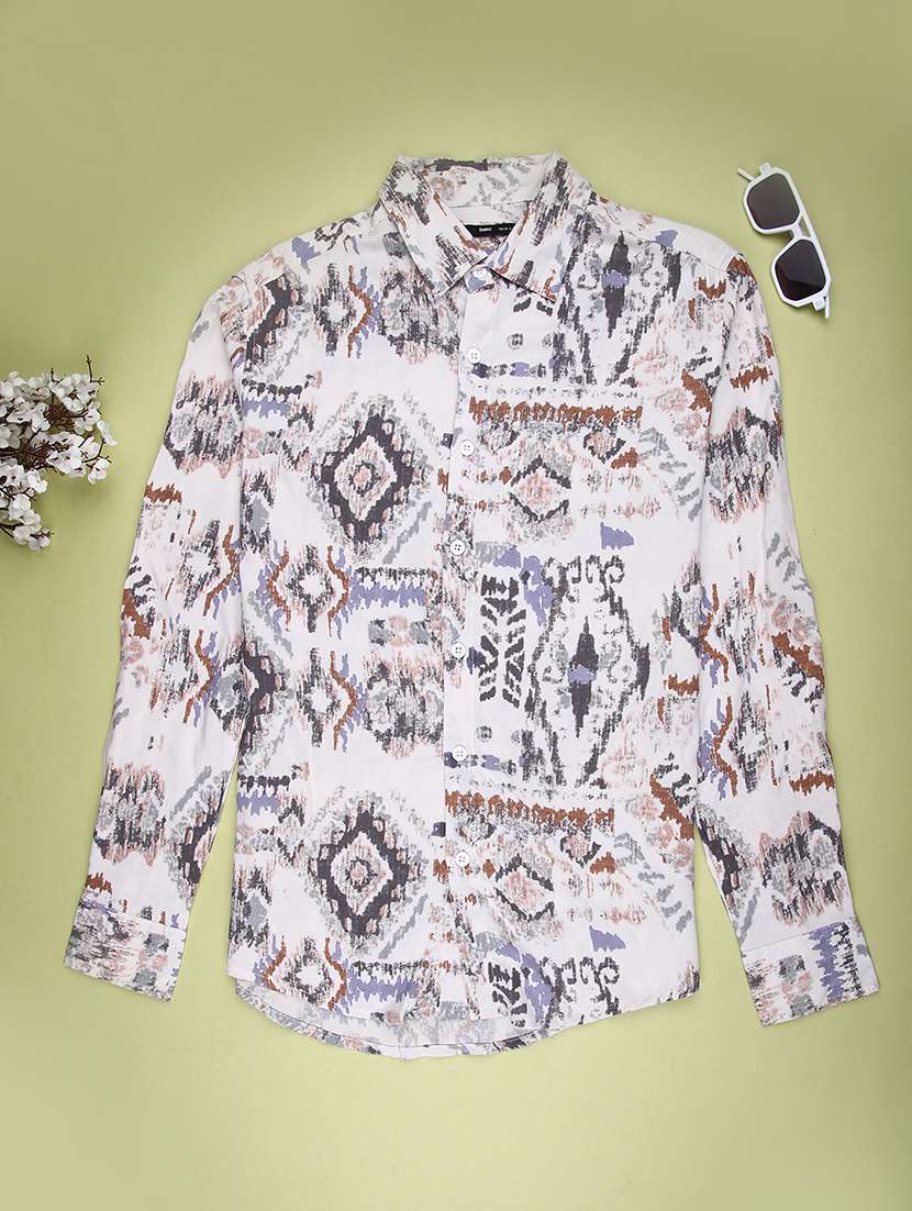 men printed long sleeve regualr fit casual shirt